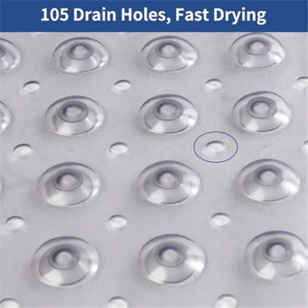 Non Slip Bath Mat PVC Shower Tub Mat Suction Cups Quick Dry 28x15 Grey